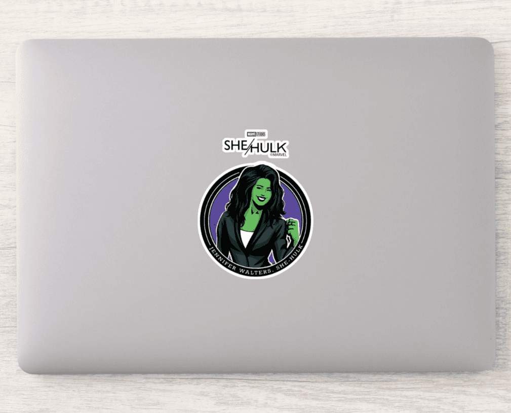 She-Hulk sticker / shop it <a href=https://www.zazzle.com/jennifer_walters_she_hulk_graphic_sticker-256029306830789076>here</a>