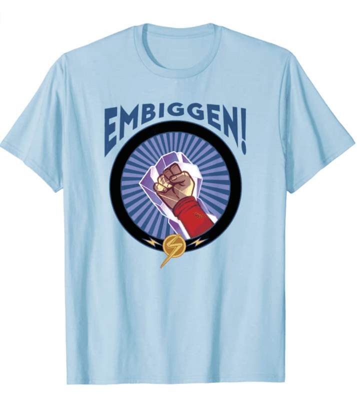 Ms. Marvel Embiggen t-shirt / shop it <a href=https://www.amazon.com/Marvel-Embiggen-Fist-Poster-T-Shirt/dp/B09YVXC5MD?ref_=ast_sto_dp&th=1&customId=B0752XK16C&psc=1>here</a>