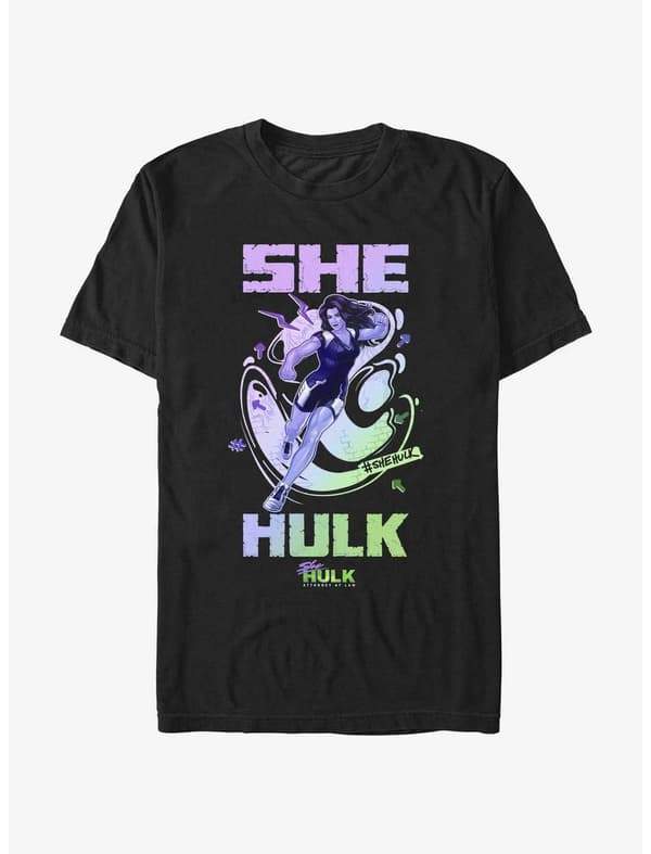 She-Hulk t-shirt / shop it <a href= https://www.hottopic.com/product/marvel-she-hulk-attorney-at-law-punch-portrait-t-shirt/20047728.html>here</a>
