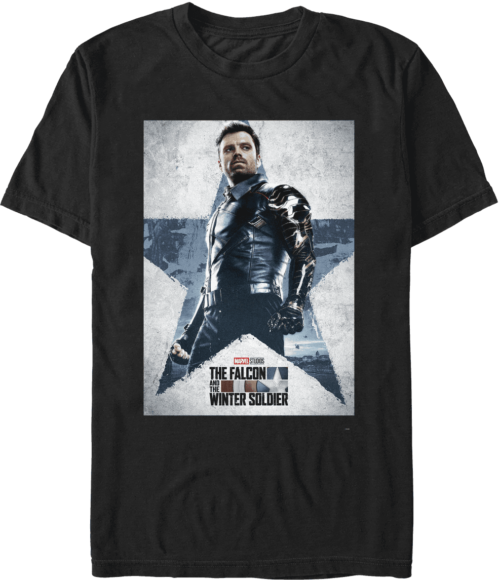 <a href=https://www.hottopic.com/product/marvel-the-falcon-and-the-winter-soldier-poster-t-shirt/15499926.html>Winter Soldier Poster T-Shirt</a> / Hot Topic