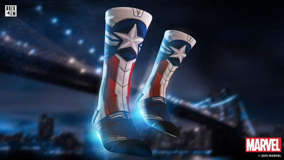<a href=https://rockemsocks.com/collections/the-falcon-and-the-winter-soldier/products/captain-america-sam-wilson-hypersuit>Captain America: HyperSuit</a> / Rock ‘Em Socks
