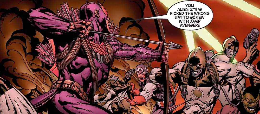 Hawkeye faces the Kree before sacrificing himself.