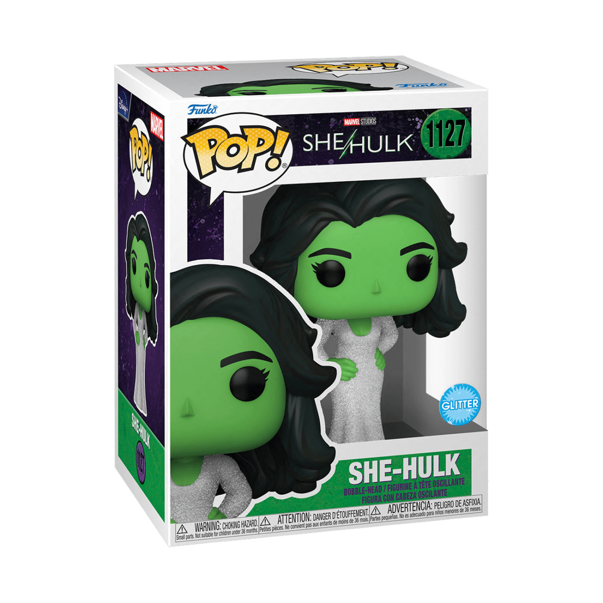 She-Hulk Gala Funko Pop / shop it <a href=https://www.entertainmentearth.com/product/shehulk-gala-pop-vinyl-figure/fu64197>here</a>