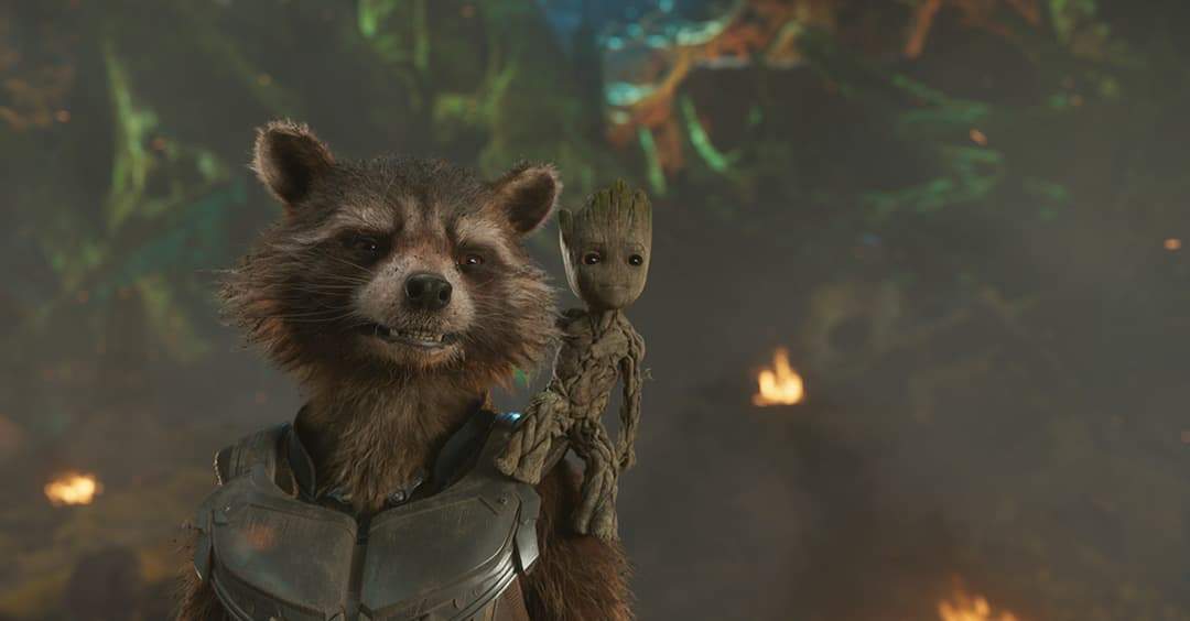 Rocket Raccoon with Baby Groot on Shoulder
