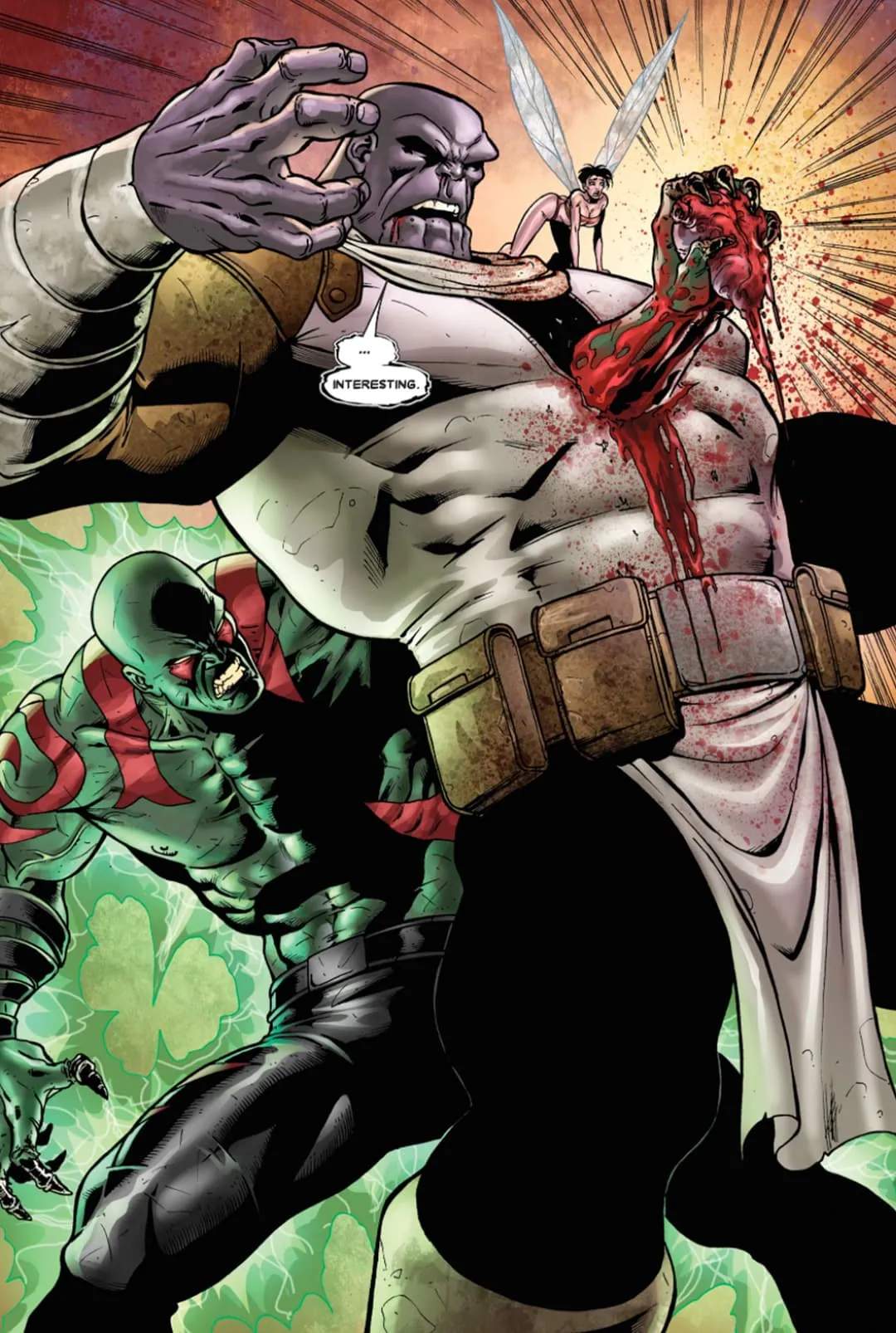 Drax punching a hole through Thanos