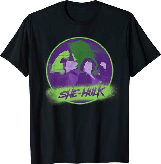 She-Hulk t-shirt / shop it <a href= https://www.amazon.com/Marvel-Studios-She-Hulk-Disney-T-Shirt/dp/B0B727F1HK?ref_=ast_sto_dp&th=1&psc=1>here</a>