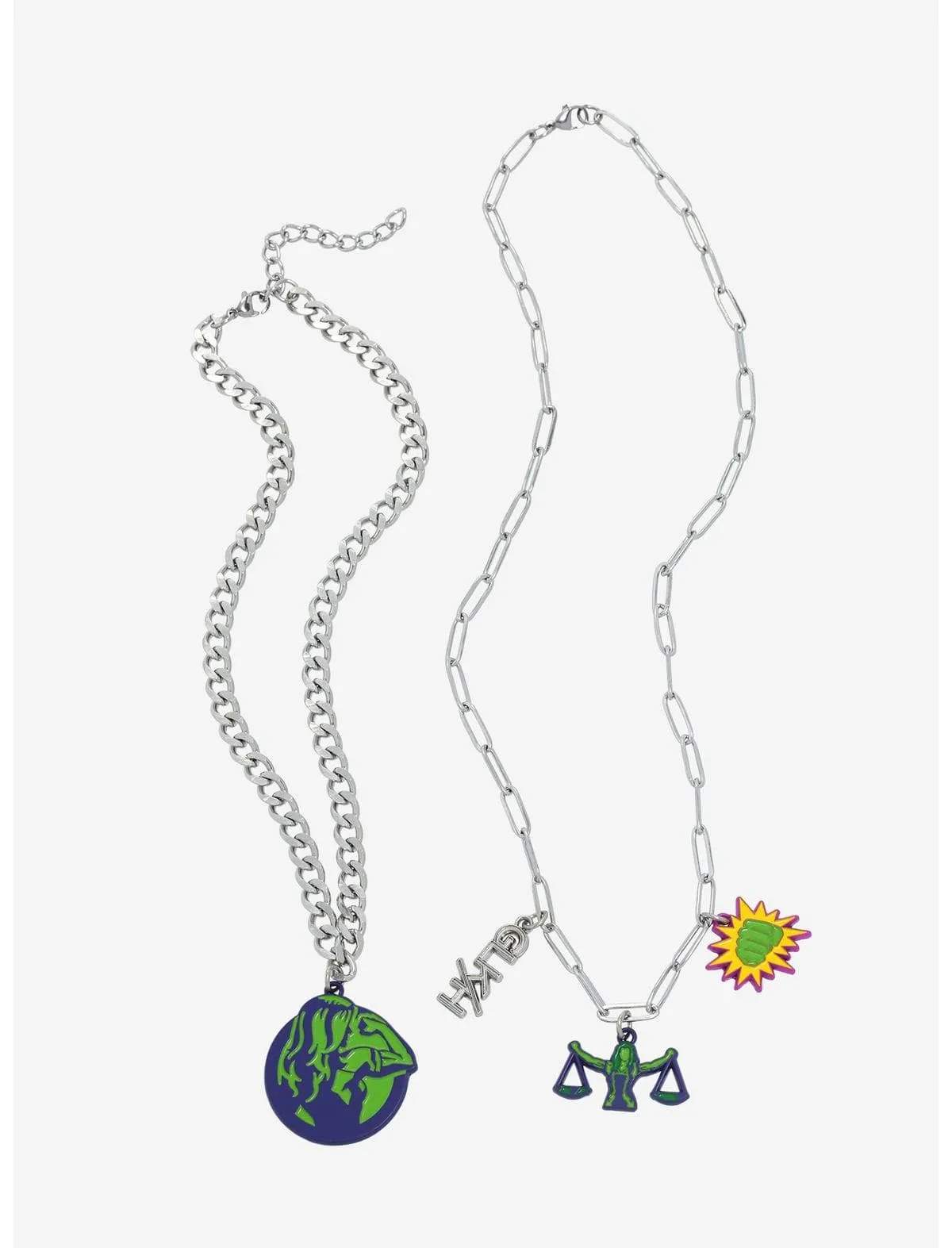 She-Hulk icon necklace / shop it <a href= https://www.hottopic.com/product/marvel-she-hulk-attorney-at-law-icon-necklace-set/19568492.html>here</a>