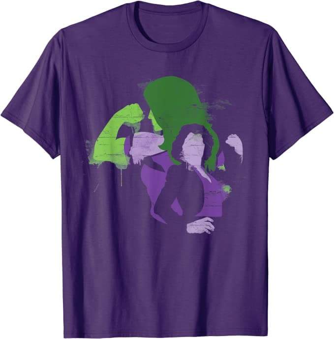 She-Hulk t-shirt / shop it <a href= https://www.amazon.com/Marvel-Studios-She-Hulk-Jennifer-Walters/dp/B0B8FX6ZYN?ref_=ast_sto_dp&th=1&psc=1>here</a>