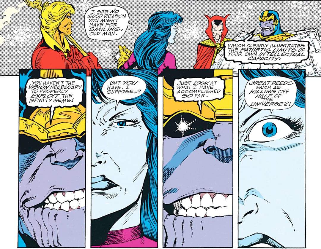 Nebula fighting with Thanos