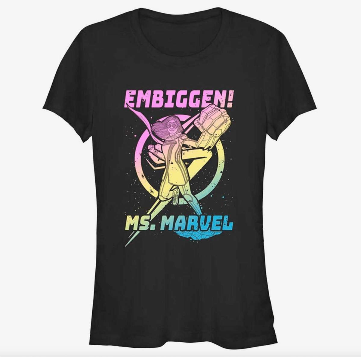 Ms. Marvel gradient t-shirt / shop it <a href=https://www.hottopic.com/product/marvel-ms.-marvel-gradient-marvel-girls-t-shirt/19267484.html>here</a>