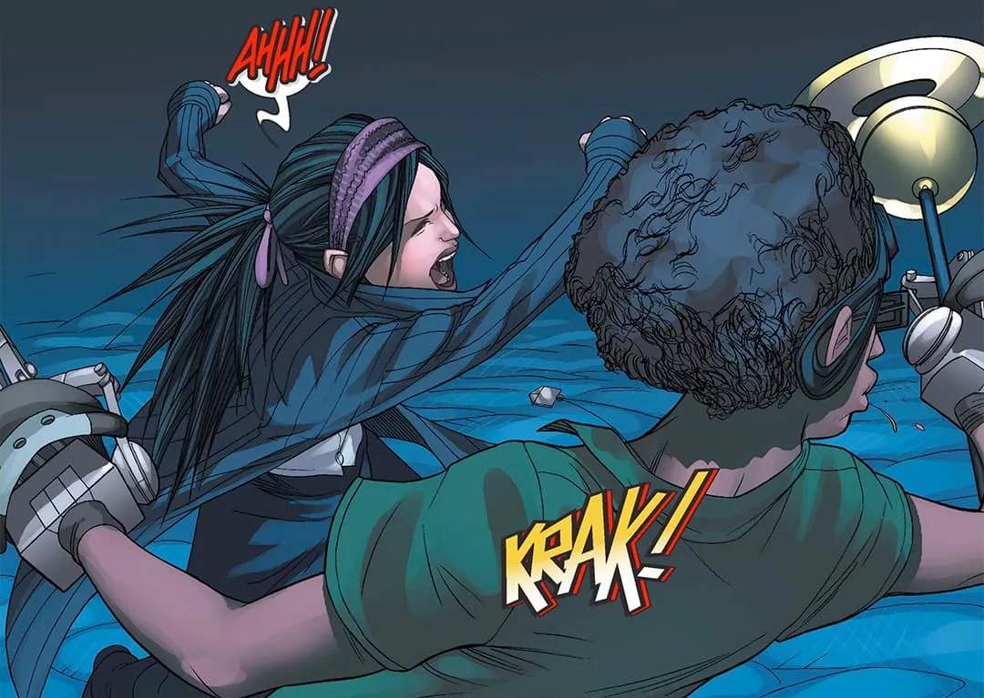 Nico punches Alex Wilder, who betrayed the Runaways.