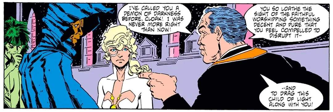 Regarding Cloak as a demonic influence, Delgado tries and fails to split up the duo, going mad in the process.
