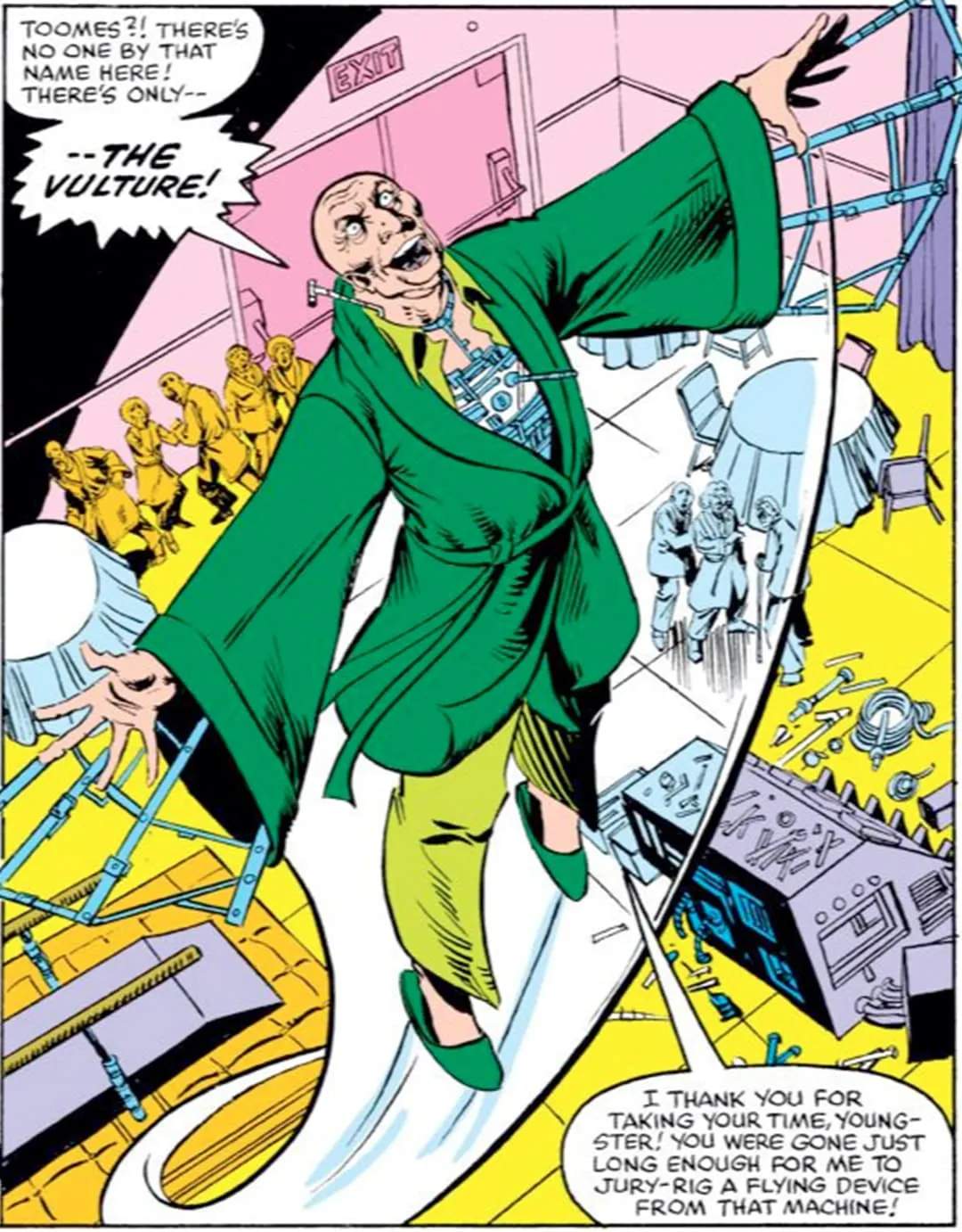 Toomes announces himself to the room as Vulture.