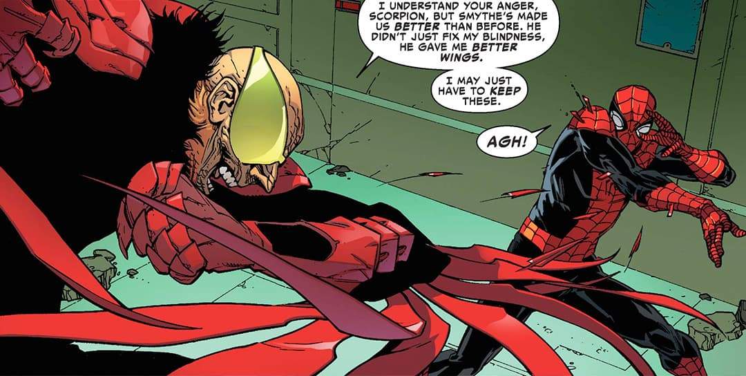 Vulture uses his new wings to attack Spider-Man.