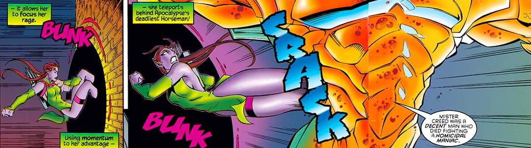 Blink teleporting behind one of Apocalypse's horsemen