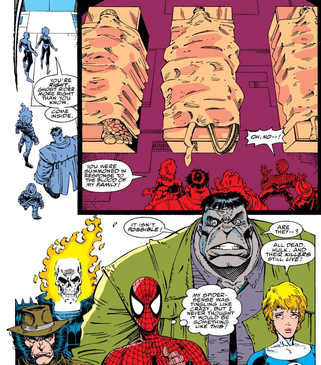 Wolverine, Spider-Man, Ghost Rider, Hulk, Skull impersonator