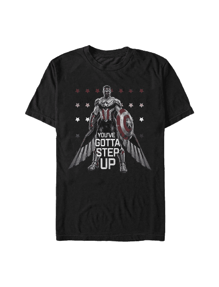 Falcon Step Up t-shirt / shop it <a href=https://www.hottopic.com/product/marvel-the-falcon-and-the-winter-soldier-falcon-step-up-t-shirt/15905622.html>here</a>