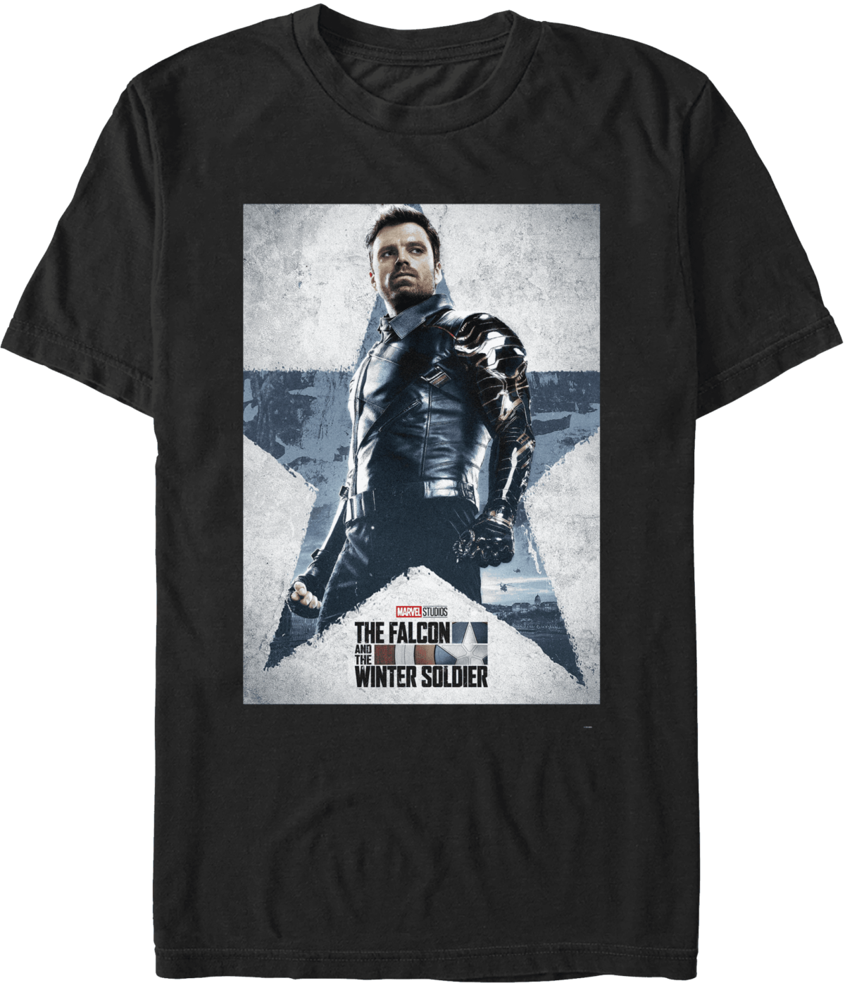 <a href=https://www.hottopic.com/product/marvel-the-falcon-and-the-winter-soldier-poster-t-shirt/15499926.html>Winter Soldier Poster T-Shirt</a> / Hot Topic