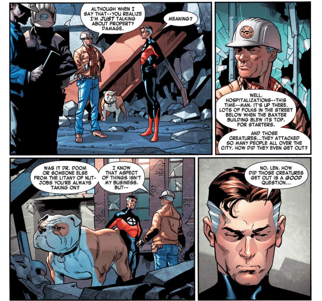 Damage Control and Fluppy talk to Mister Fantastic