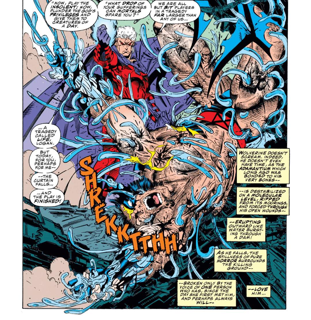 Magneto rips the Adamantium from Logan's body