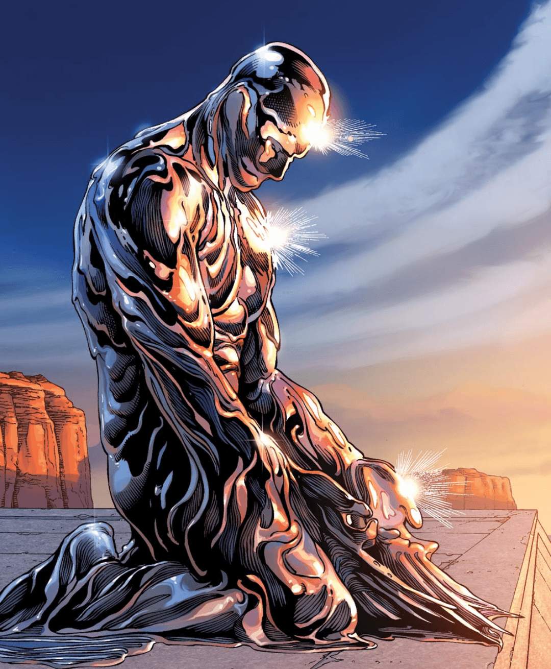 Logan covered in Adamantium, becoming a statue
