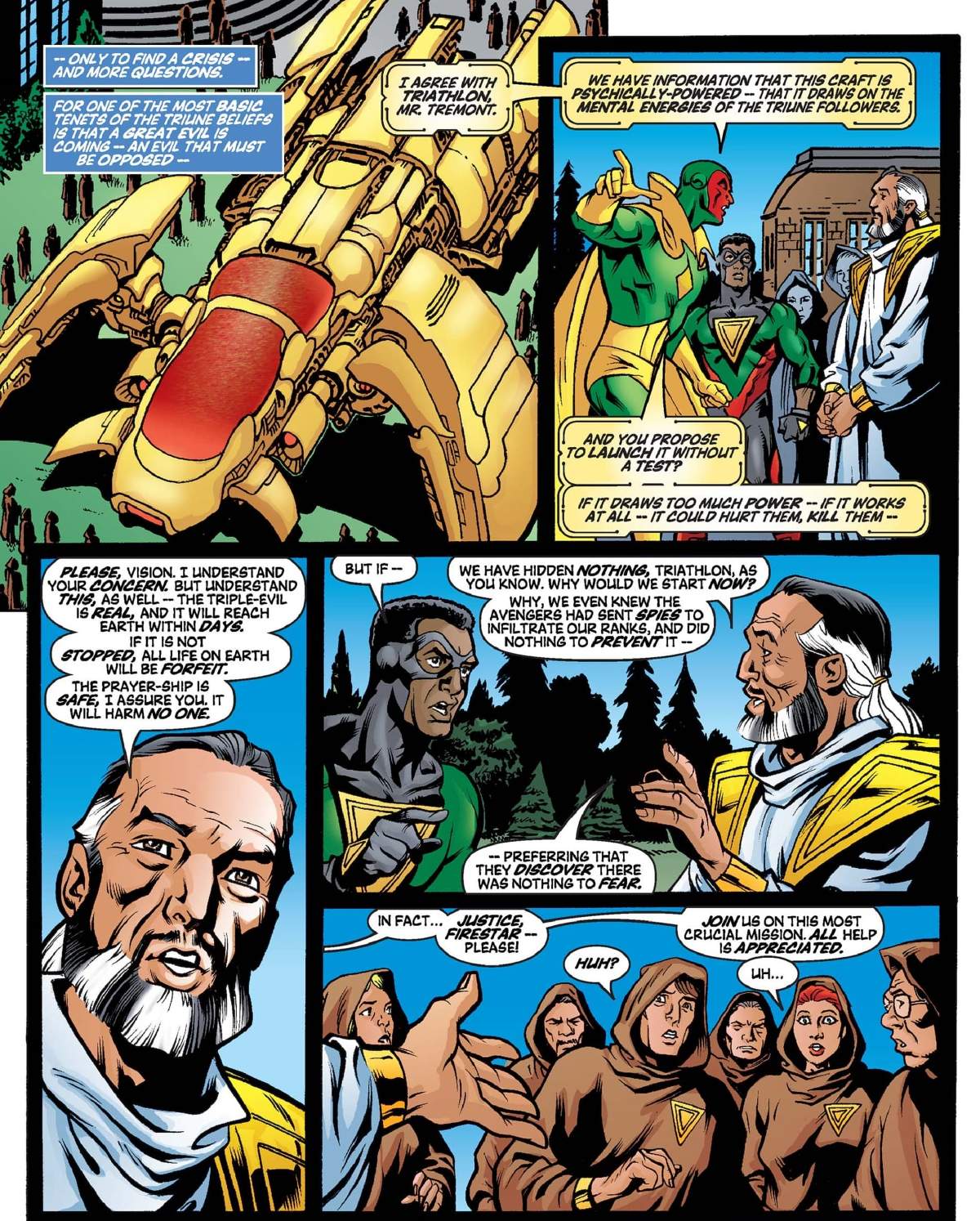 Firestar and Justice’s covers are blown by Jonathan Tremont in AVENGERS (1998) #48.