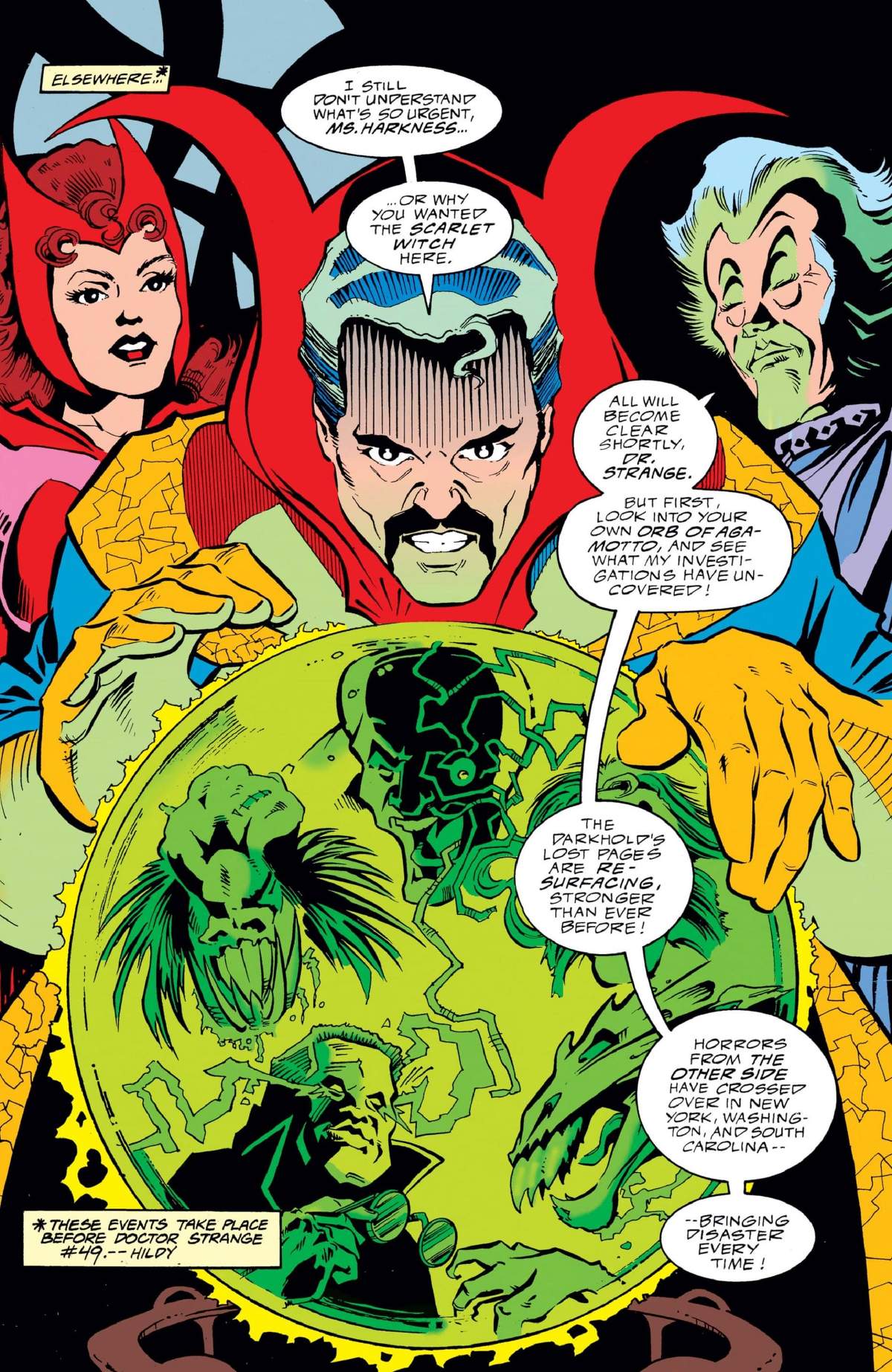 Doctor Strange finds the present-day seekers of the Darkhold in DARKHOLD: PAGES FROM THE BOOK OF SINS (1992) #5.