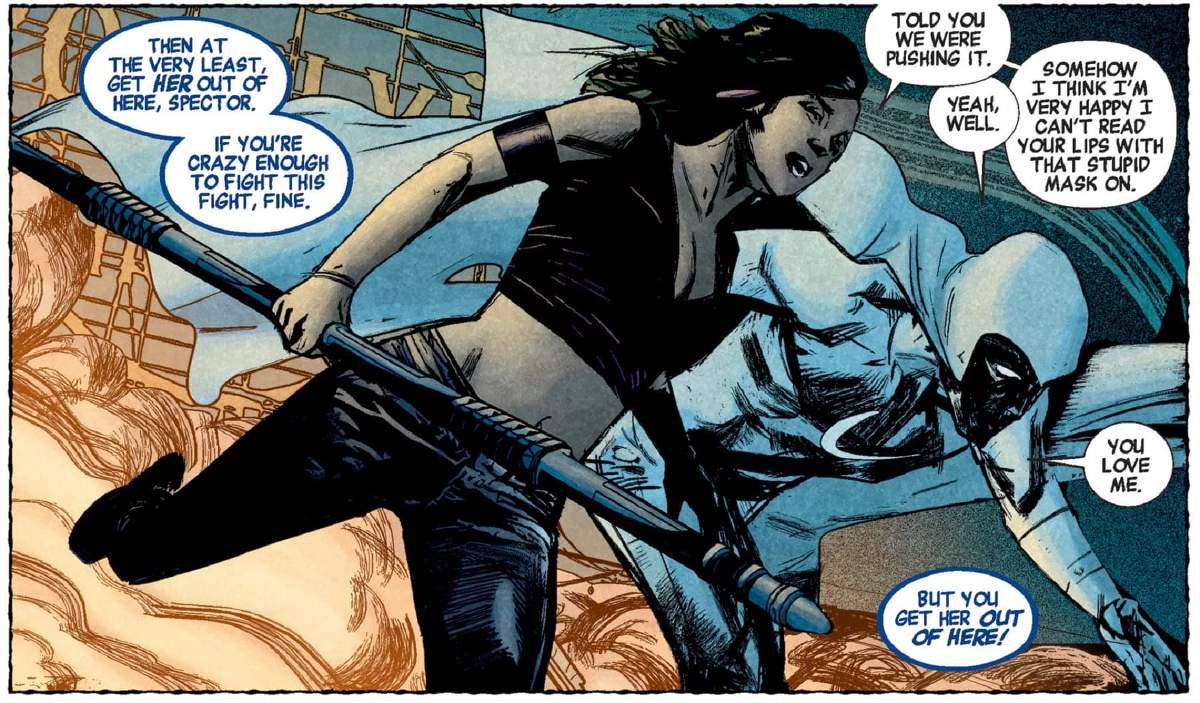 Echo is frustrated by a masked Moon Knight!