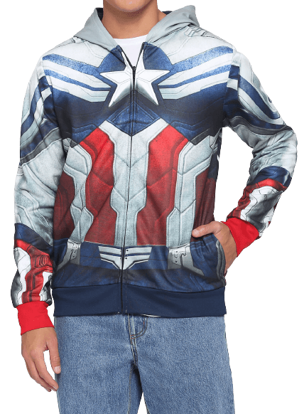 Falcon Captain America Hoodie / shop it <a href=https://www.hottopic.com/product/marvel-the-falcon-and-the-winter-soldier-falcon-captain-america-hoodie/15541147.html>here</a>