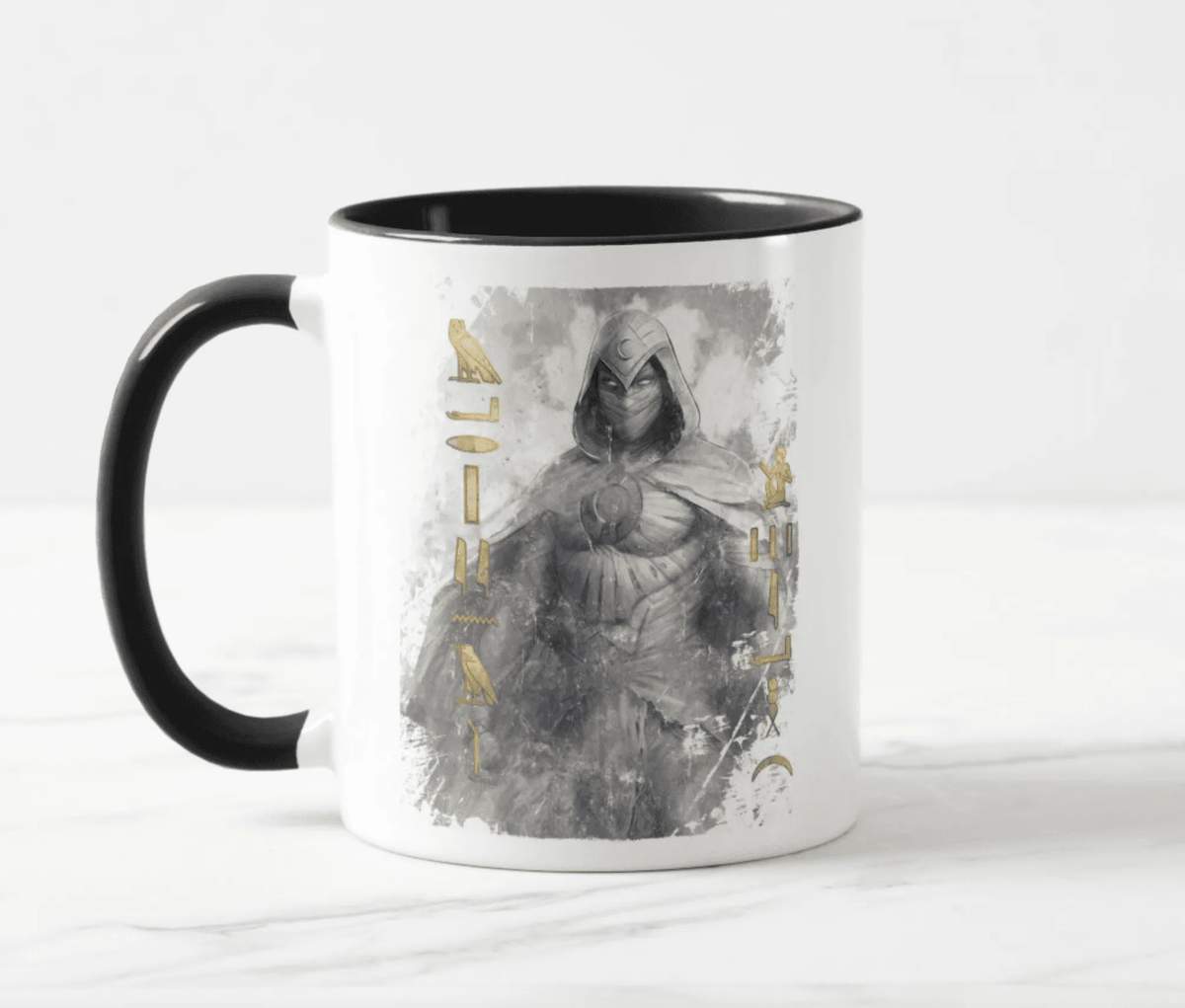 Moon Knight mug / shop it <a href=https://www.zazzle.com/moon_knight_hieroglyphic_graphic_mug-168596608940491188>here</a>