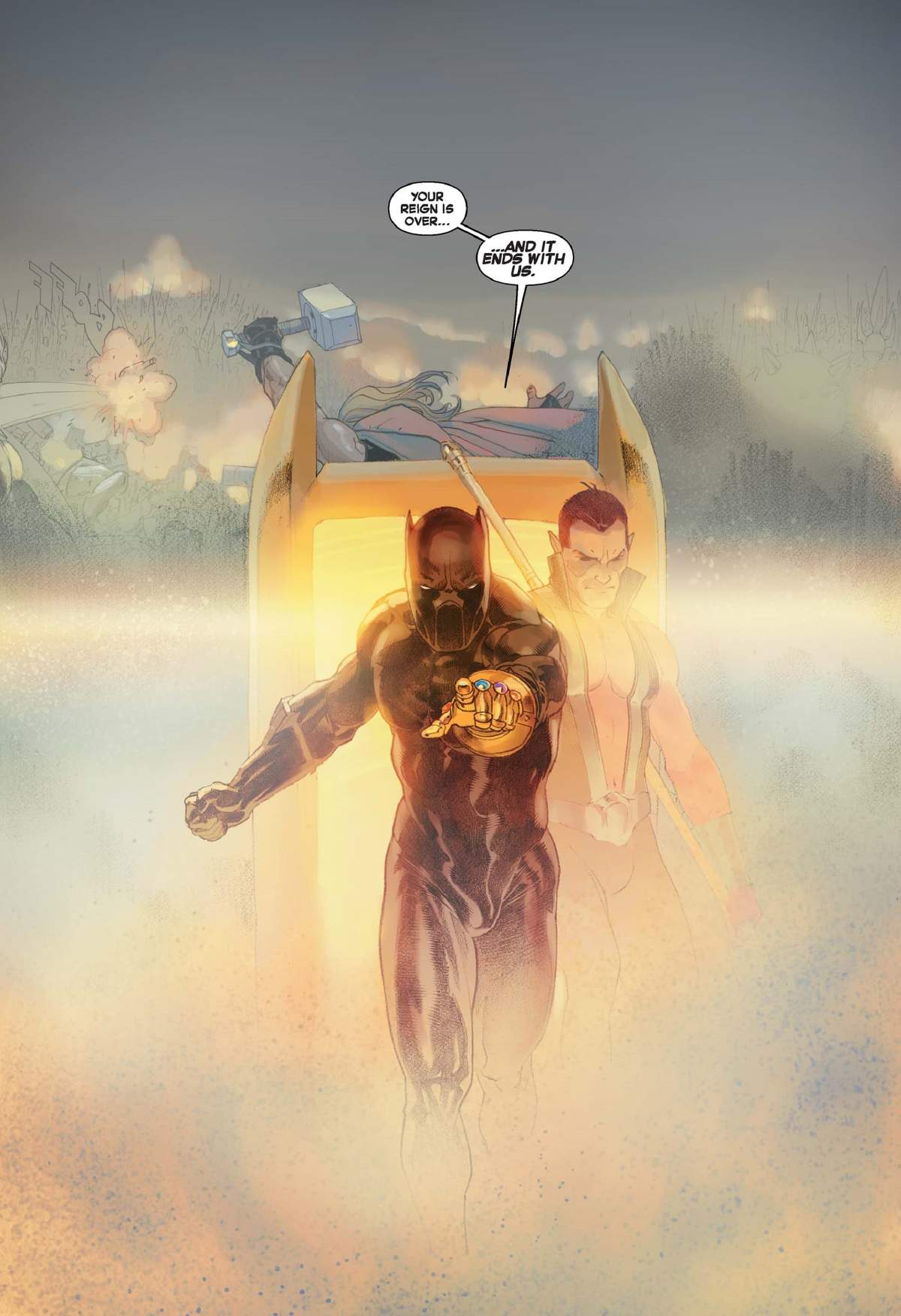 Black Panther and Namor front the confrontation against Thanos.