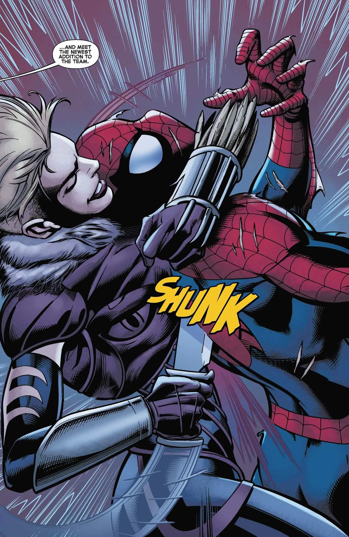 Spider-Man stabbed in the back.