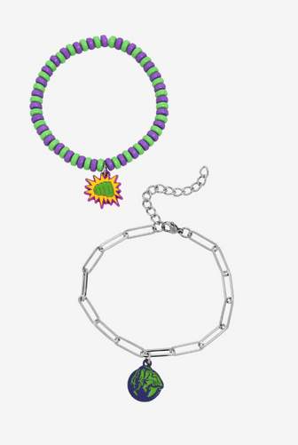 She-Hulk bracelets / shop it <a href=https://www.hottopic.com/product/marvel-she-hulk-attorney-at-law-icon-bracelet-set/19568498.html >here</a>
