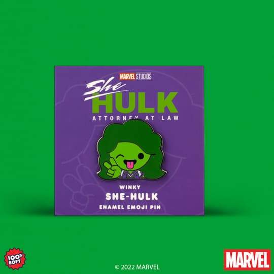 She-Hulk Pins by 100% Soft / shop them <a href=https://100soft.shop/collections/marvel-pins >here</a>