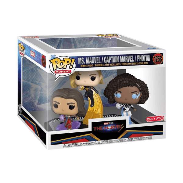 Shop it <a href=https://www.target.com/p/funko-pop-moment-the-marvels-ms-marvel-captain-marvel-photon-figure-set-3pk-target-exclusive/-/A-87813151>here</a>