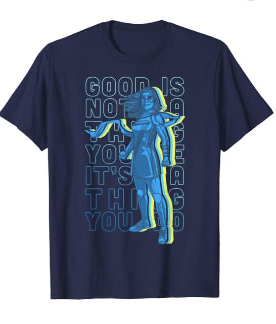Ms. Marvel stack quote t-shirt / shop it <a href=https://www.amazon.com/Marvel-Good-Stack-Quote-T-Shirt/dp/B09YVX3H52?ref_=ast_sto_dp&th=1&psc=1>here</a>