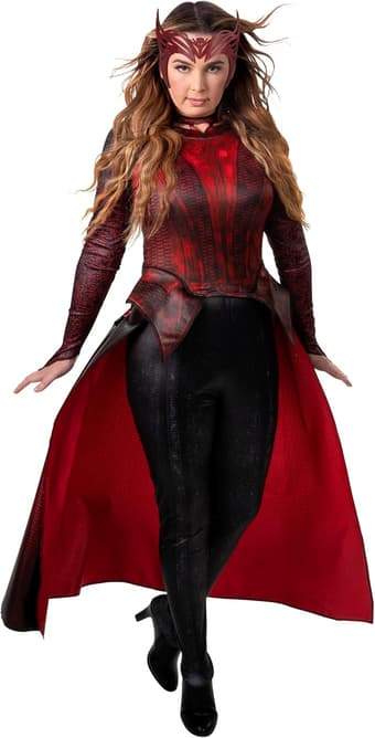 MARVEL Scarlet Witch Official Adult Costume - Premium Printed Top with Attached Train, Pants and Fabric Headpiece