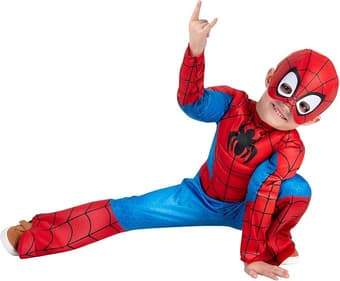 Marvel Spider-Man Official Toddler Halloween Costume - Premium Quality Hooded Jumpsuit and Fabric Headpiece (3T-4T)