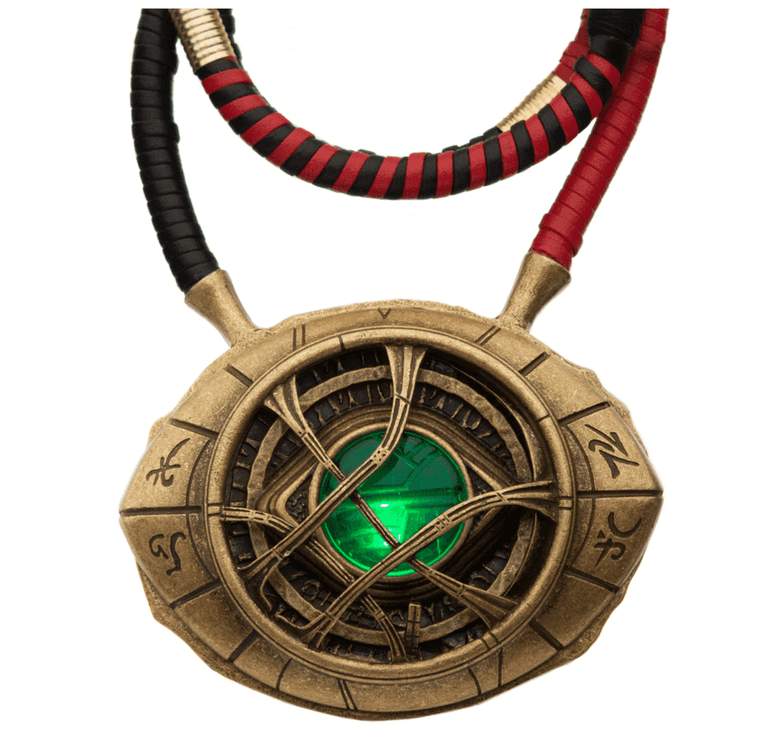 Eye of Agamotto Scale Replica / shop it <a href=https://www.toynk.com/products/marvel-doctor-strange-eye-of-agamotto-1-1-scale-light-up-prop-replica-necklace>here</a>