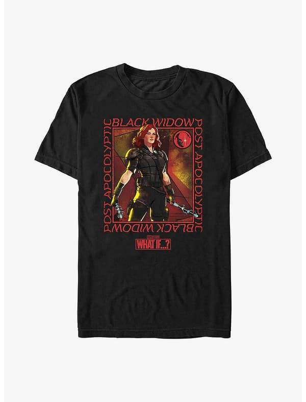 Post Apocolyptic Black Widow T-Shirt / shop it <a href=”https://www.hottopic.com/product/marvel-what-if-post-apocolyptic-black-widow-t-shirt/16976145.html">here</a>
