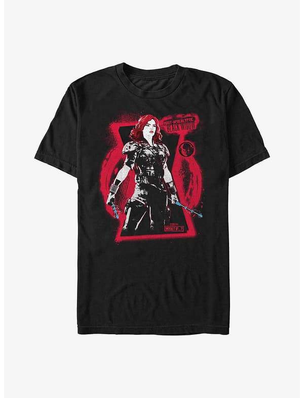 Black Widow Post Apocalypse Ready T-Shirt / shop it <a href=”https://www.hottopic.com/product/marvel-what-if-black-widow-post-apocalypse-ready-t-shirt/16976198.html">here</a>