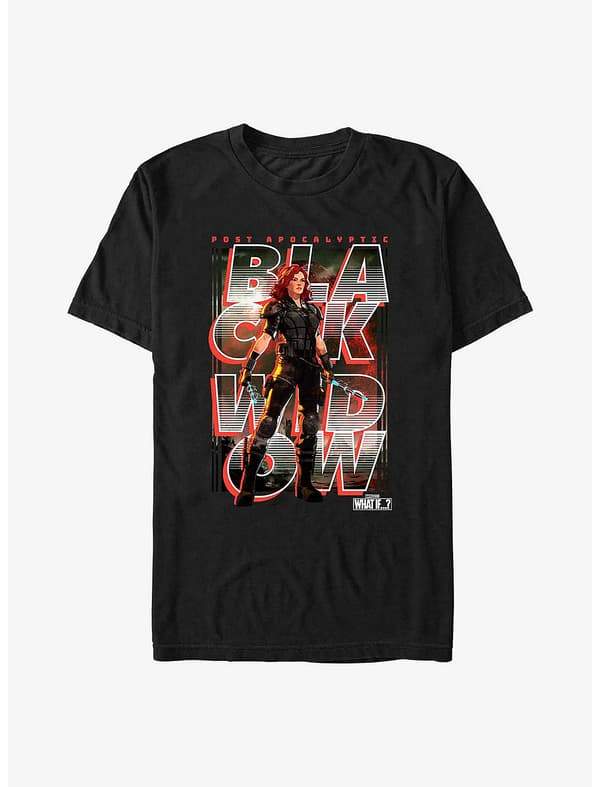 Black Widow Key T-Shirt / shop it <a href=”https://www.hottopic.com/product/marvel-what-if-black-widow-post-apocalyptic-key-art-t-shirt/16976228.html">here</a>