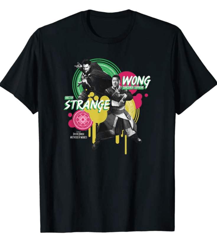 Strange and Wong Dip t-shirt / shop it <a href=https://www.amazon.com/Marvel-Strange-Multiverse-Madness-T-Shirt/dp/B09VCVFXY1>here</a>