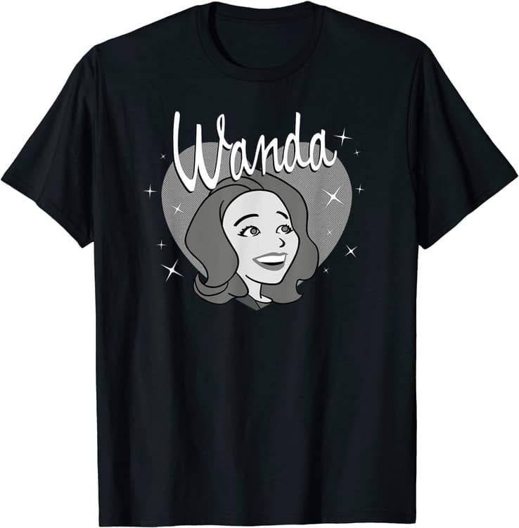 <a href=https://www.amazon.com/Marvel-WandaVision-Wanda-Maximoff-T-Shirt/dp/B08WJW5F7Y>Wanda Maximoff Retro Heart T-Shirt</a> / Amazon