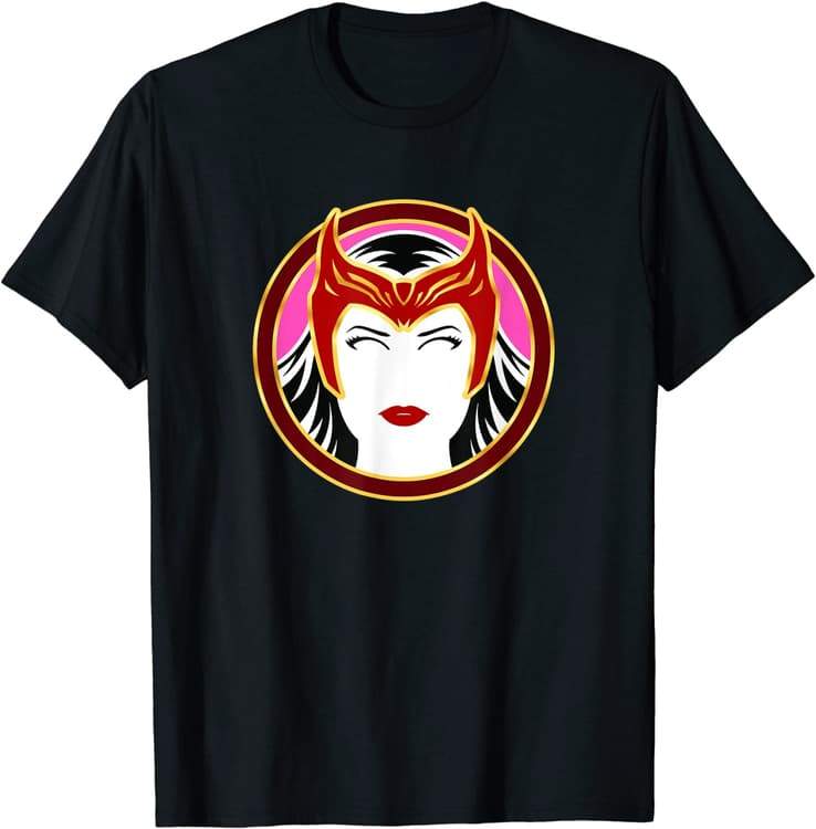<a href=https://www.amazon.com/Marvel-WandaVision-Scarlet-Details-T-Shirt/dp/B091F37HQZ>Scarlet Witch Details T-Shirt</a> / Amazon