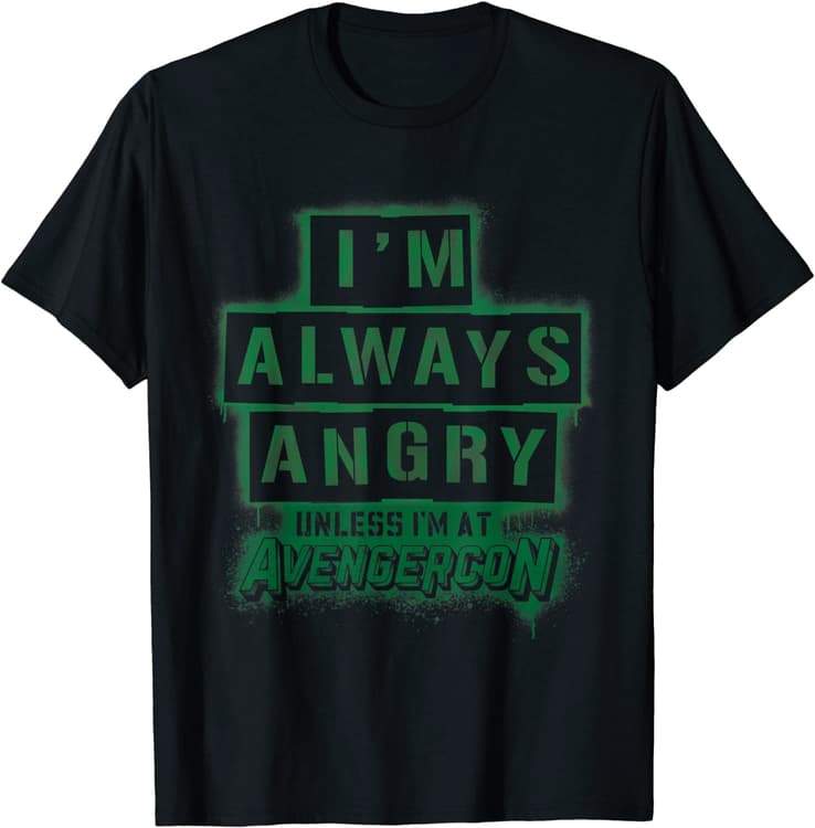 I’M ALWAYS ANGRY t-shirt / shop it <a href=https://www.amazon.com/Marvel-Jersey-Avengercon-Always-T-Shirt/dp/B09Z1KFDCH>here</a>