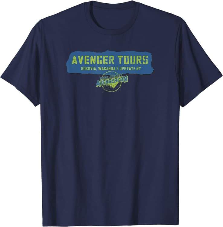 AVENGER TOURS t-shirt / shop it <a href=https://www.amazon.com/Marvel-Avenger-Tours-Avengercon-T-Shirt/dp/B09YT278WJ>here</a>