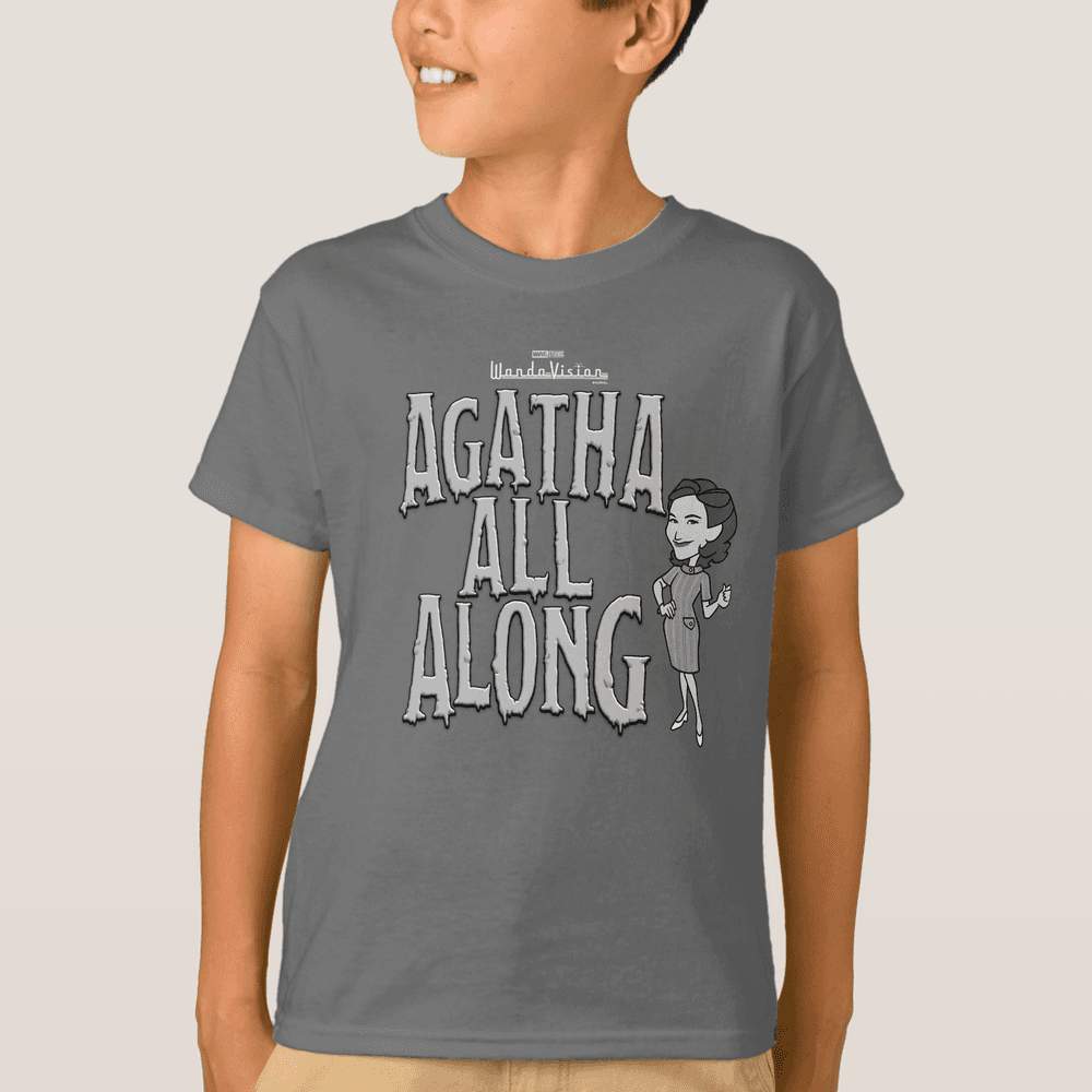 <a href=https://www.zazzle.com/agatha_all_along_t_shirt-235334534975454293>’Agatha All Along’ Boys T-Shirt</a> / Zazzle