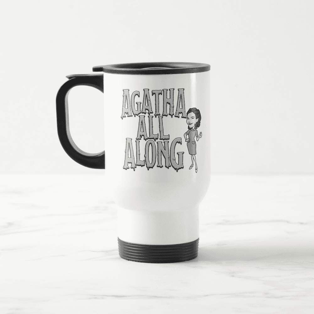 <a href=https://www.zazzle.com/agatha_all_along_travel_mug-168163836510718257>’Agatha All Along’ Travel Mug</a> / Zazzle