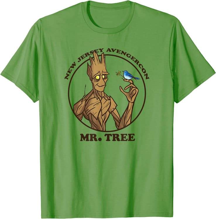 MR. TREE t-shirt / shop it <a href=https://www.amazon.com/Marvel-Jersey-Avengercon-Groot-T-Shirt/dp/B09Z2GV2B7>here</a>